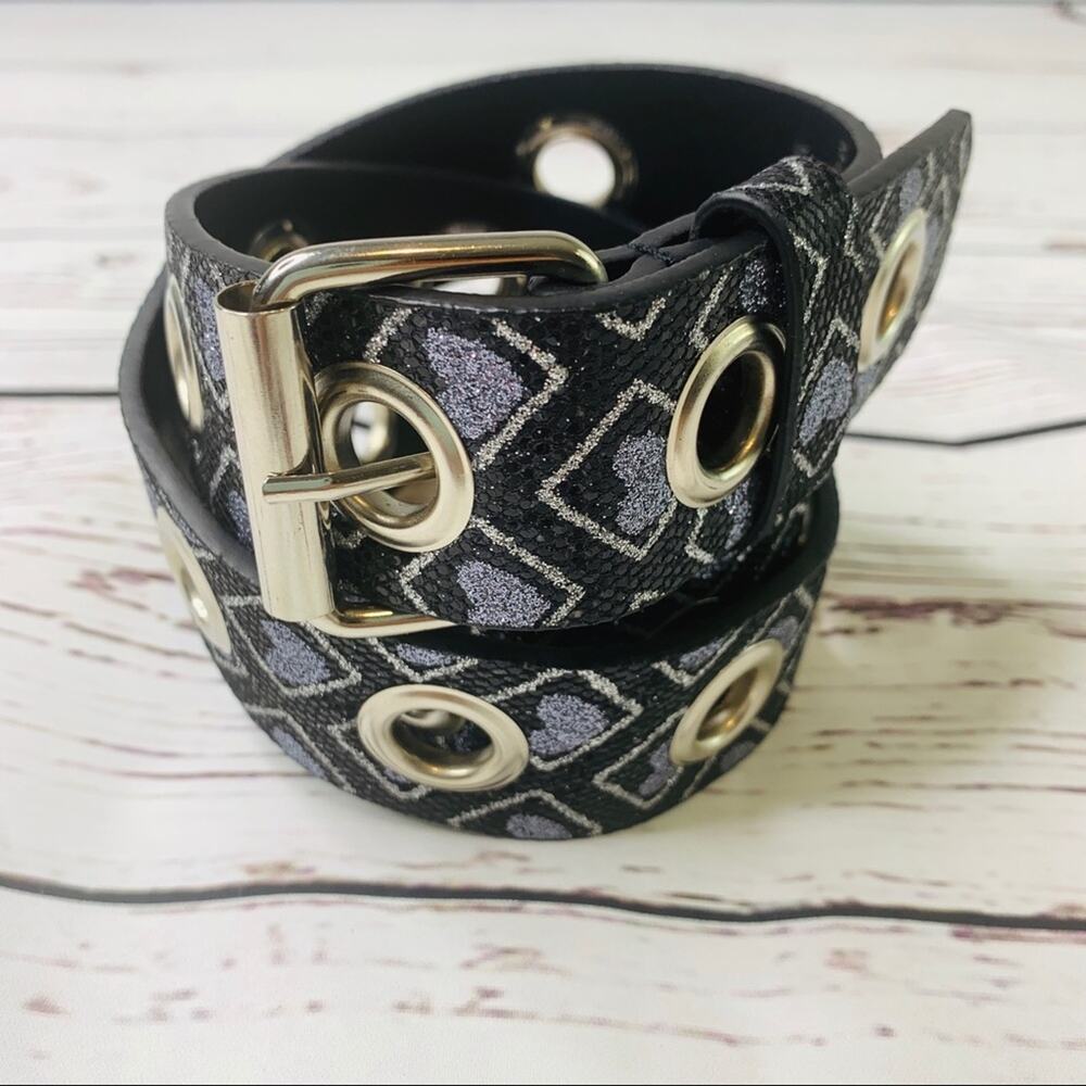 Black glitter heart belt rivets
